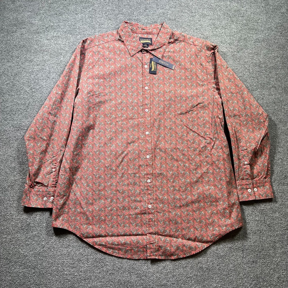 Cremieux Premium Denim Shirt Men 3XB Red Paisley Stretch Button Front Preppy NWT